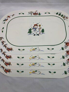 Pfaltzgraff Holiday Snowman Scene Placemats Set Of 4 Rectangular Festive